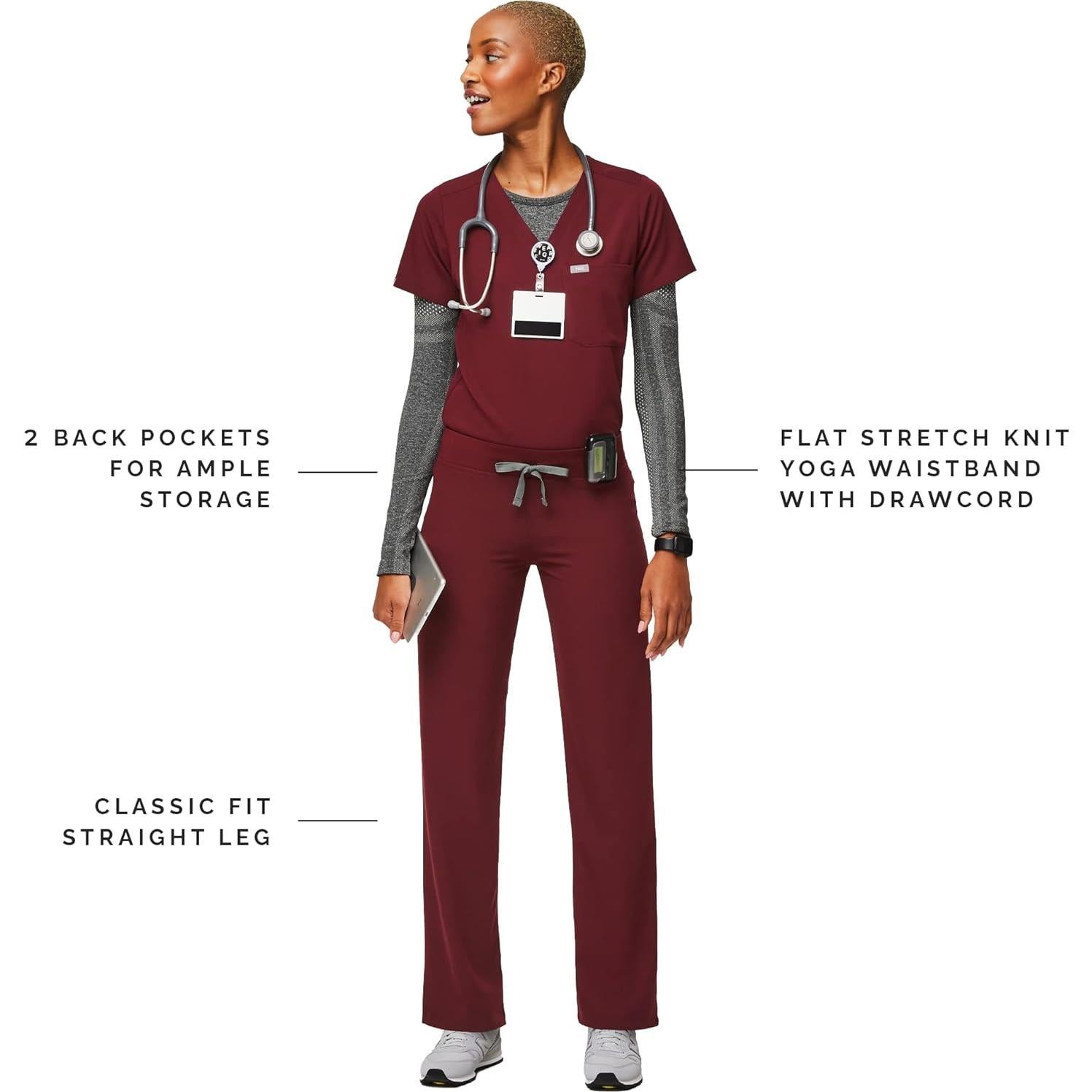 Pantalones de Scrubs FIGS Livingston para Mujeres - Burdeos, Grande