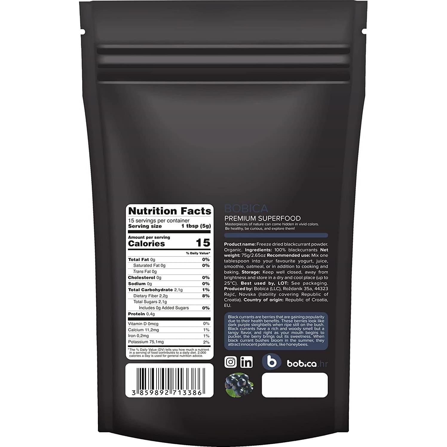 Polvo de Grosella Negra Orgánica Bobica 75g - Rico en Vitamina C