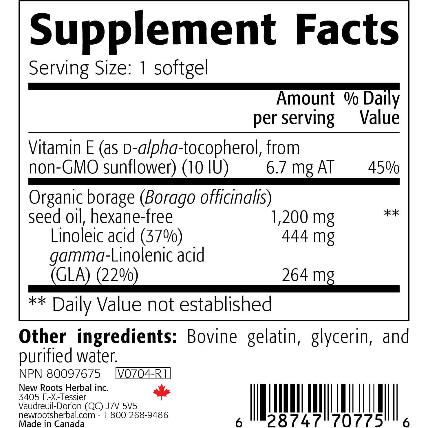 Suplemento Aceite de Borraja Orgánico 1200 mg Nuevas Raíces