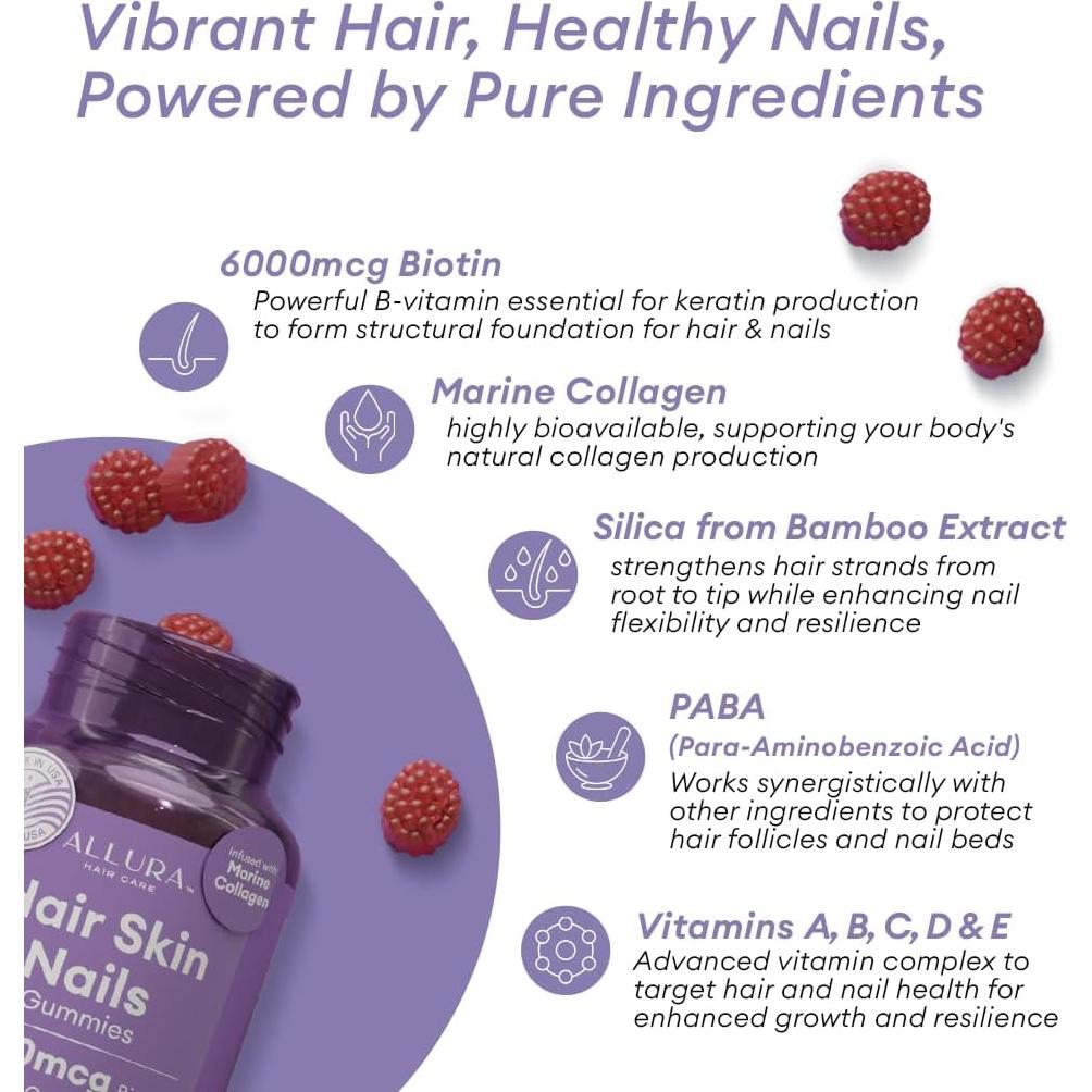 Gomitas de Biotina Allura 6000mcg para Cabello, Piel y Uñas