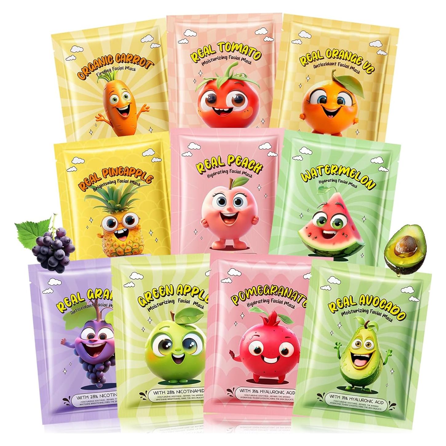 Paquete de 10 Mascarillas Faciales de Frutas LZXLUKGIR