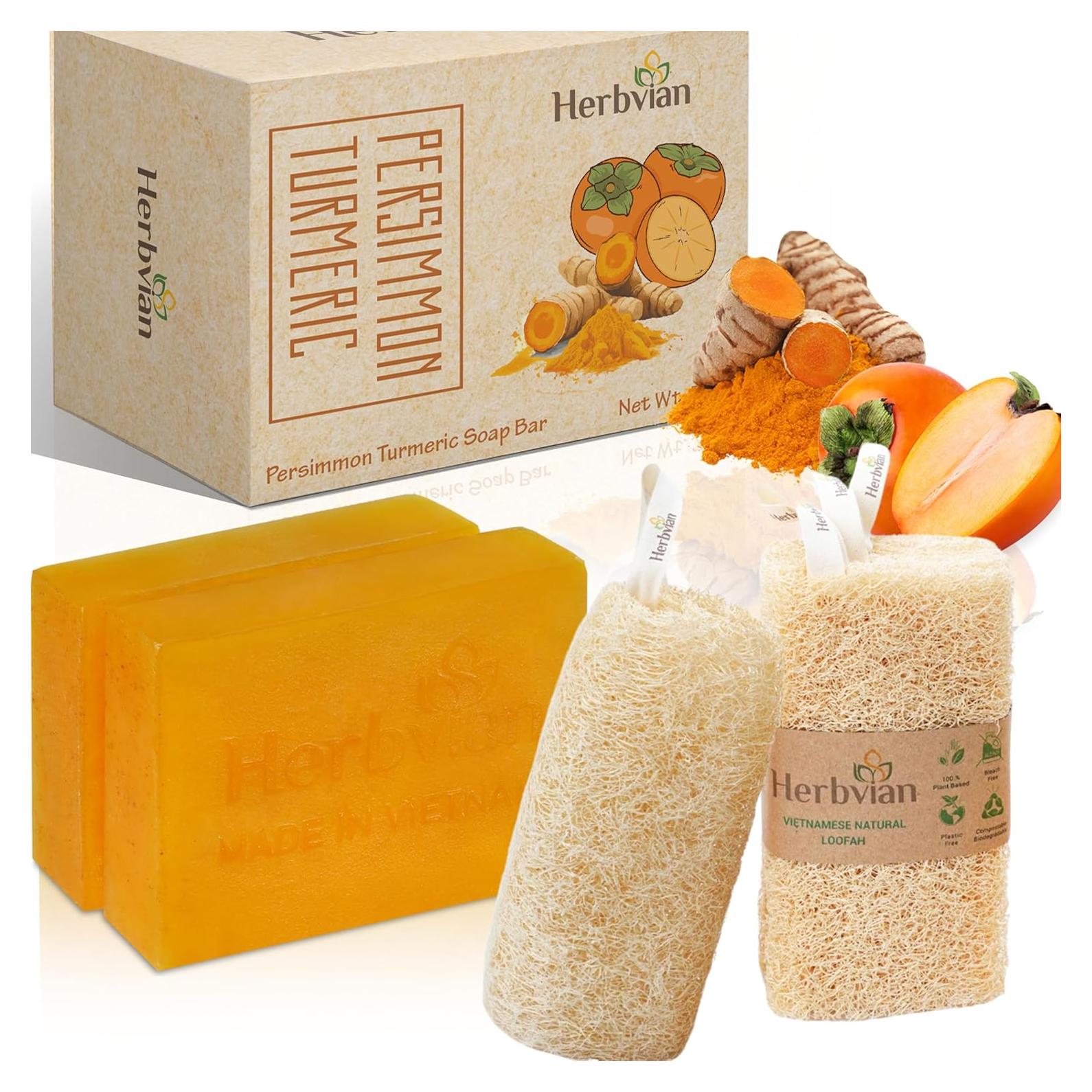 Set de Cuidado Natural - Jabón de Cúrcuma y Persimón con Esponja de Lufa