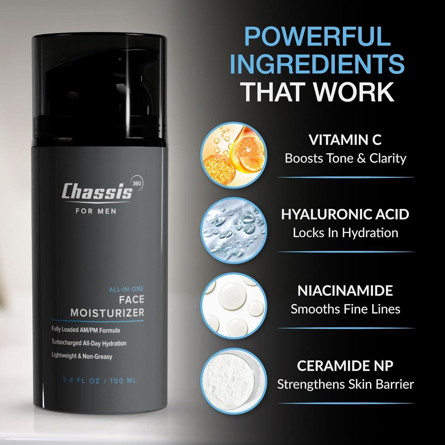 Hidratante Facial Chasis 360 para Hombres 100ml - Vitamina C y Ácido Hialurónico