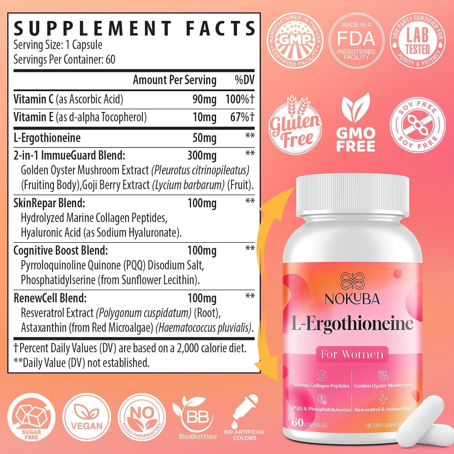 Suplemento Nobuka L-Ergothioneina 120 Cápsulas Veganas