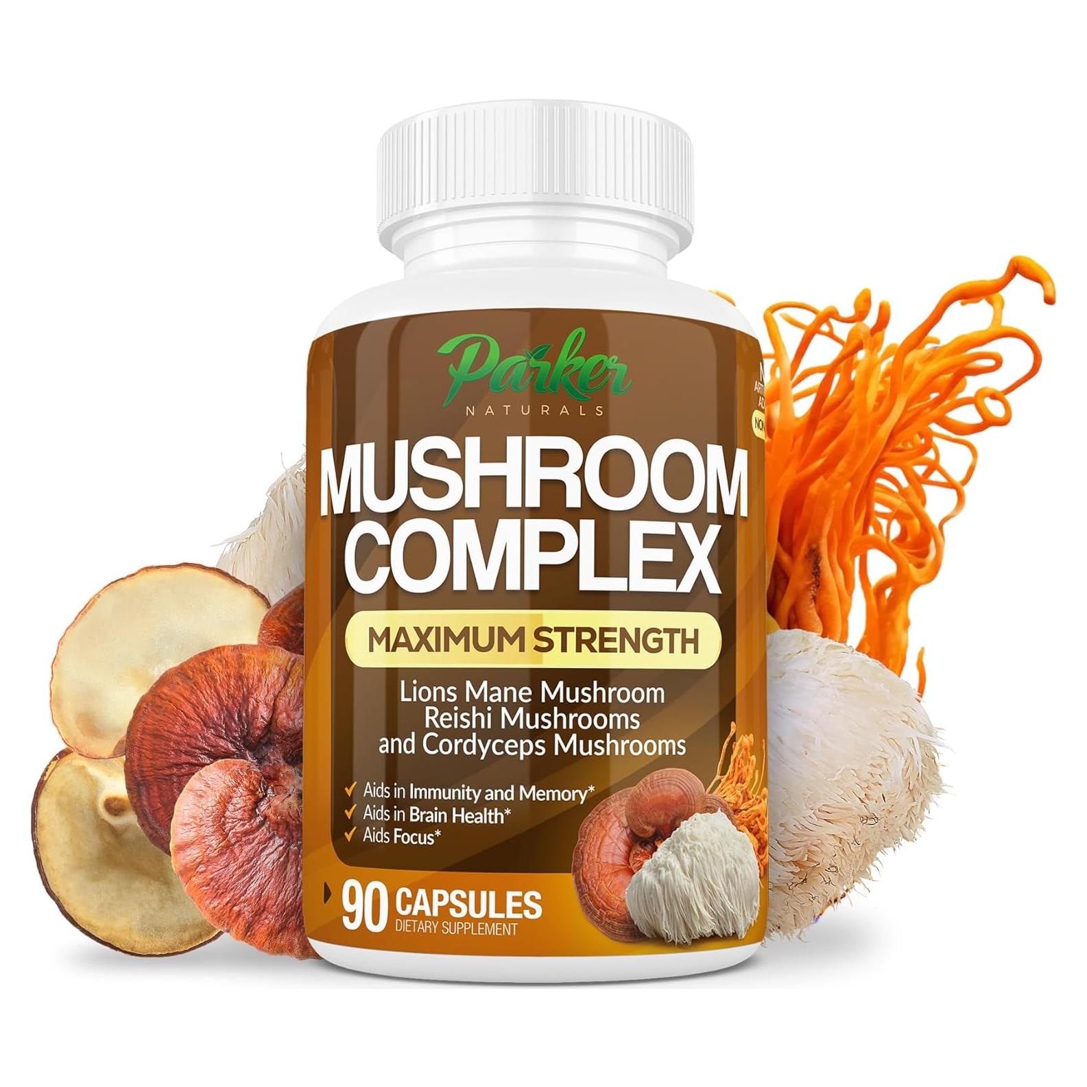 Cápsulas de Complejo de Hongos Parker - Melena de León, Reishi y Cordyceps, 90 Unidades