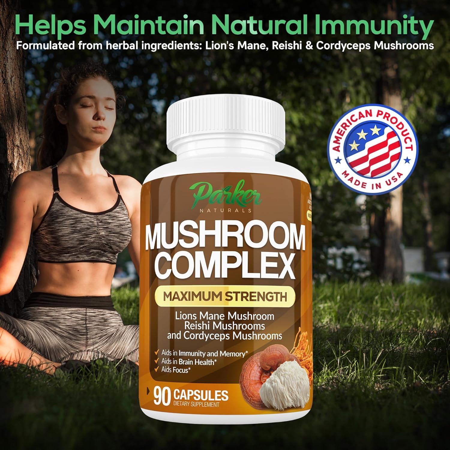 Cápsulas de Complejo de Hongos Parker - Melena de León, Reishi y Cordyceps, 90 Unidades