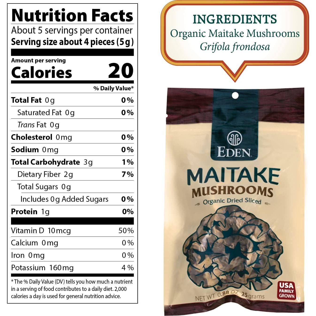 Champiñones Maitake Orgánicos Eden Secos en Rodajas 25g