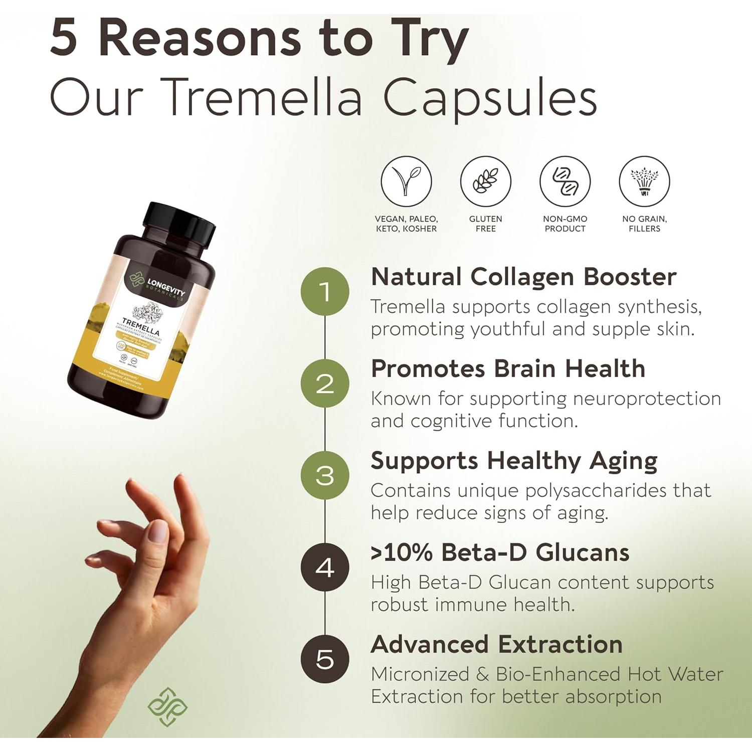 Cápsulas de Hongo Tremella Orgánico Longevity 120 Unidades