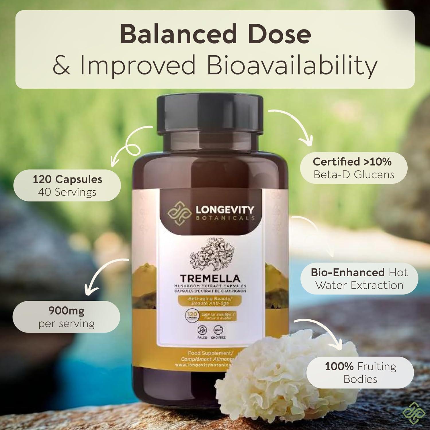 Cápsulas de Hongo Tremella Orgánico Longevity 120 Unidades