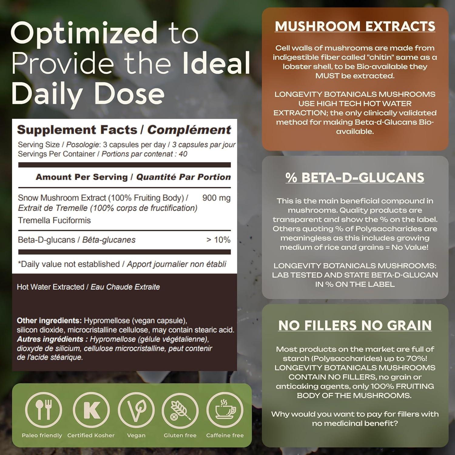 Cápsulas de Hongo Tremella Orgánico Longevity 120 Unidades