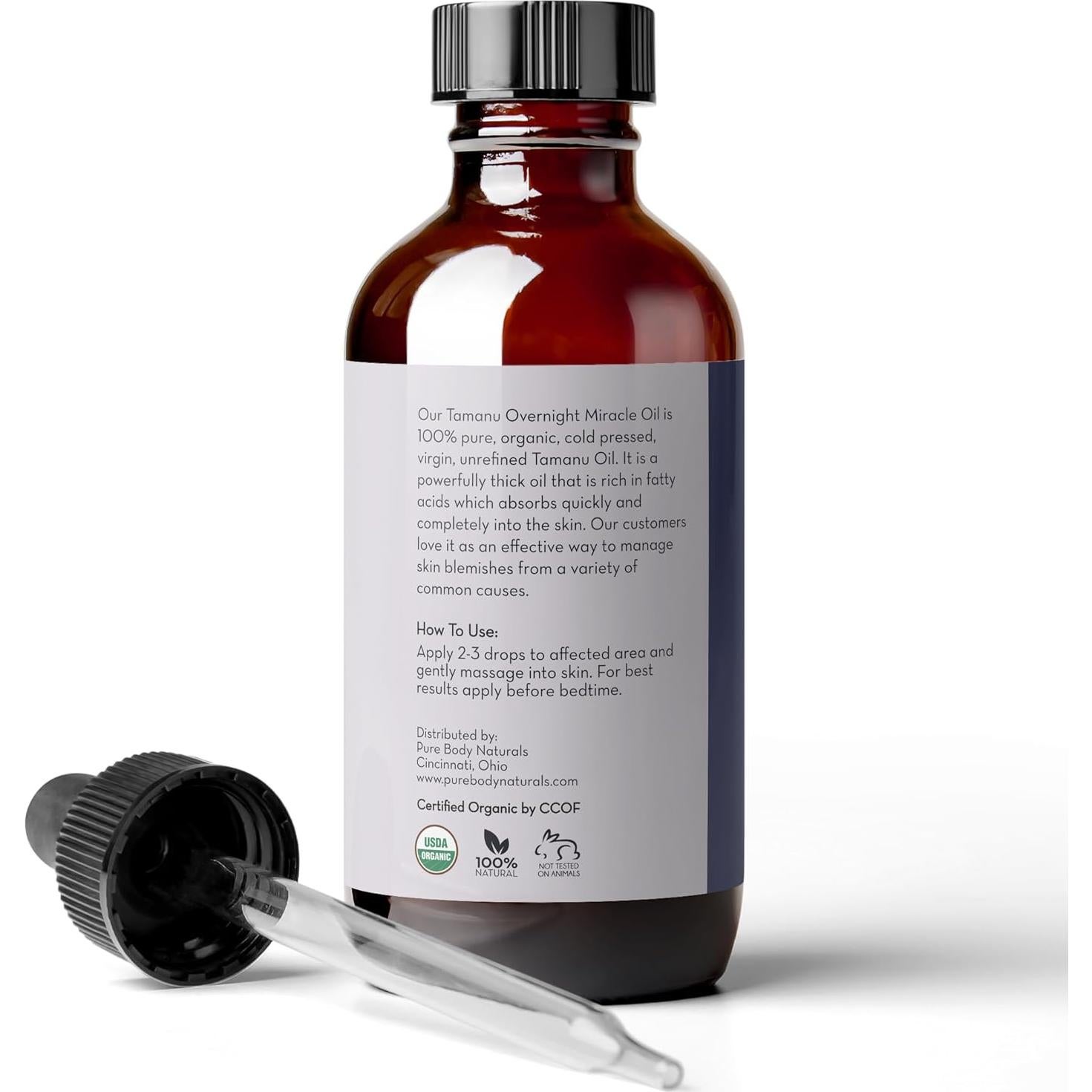 Aceite de Tamanu Orgánico Pure Body Naturals 118 ml - Hidrata y Alivia