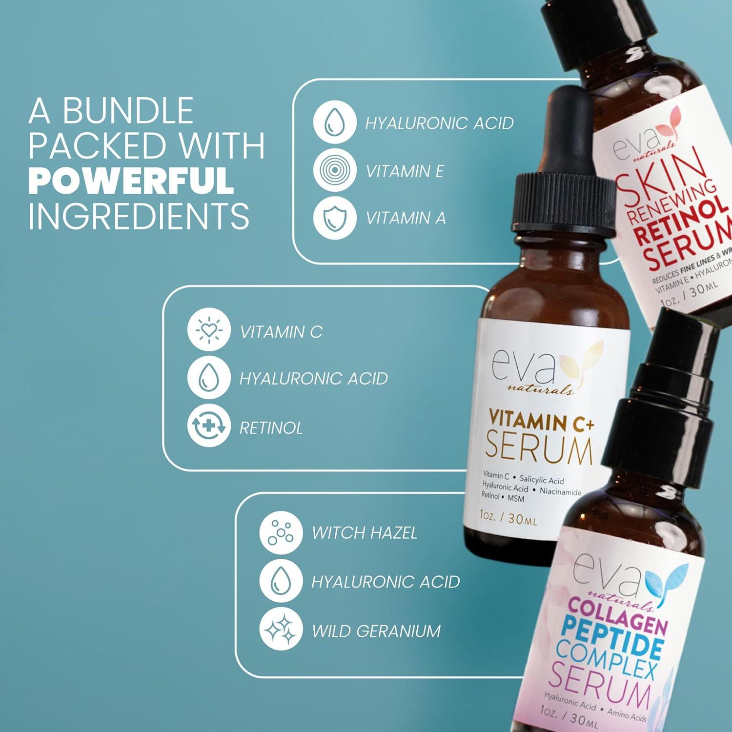 Conjunto de Sueros Faciales Antienvejecimiento Eva Naturals - 3 x 30 ml