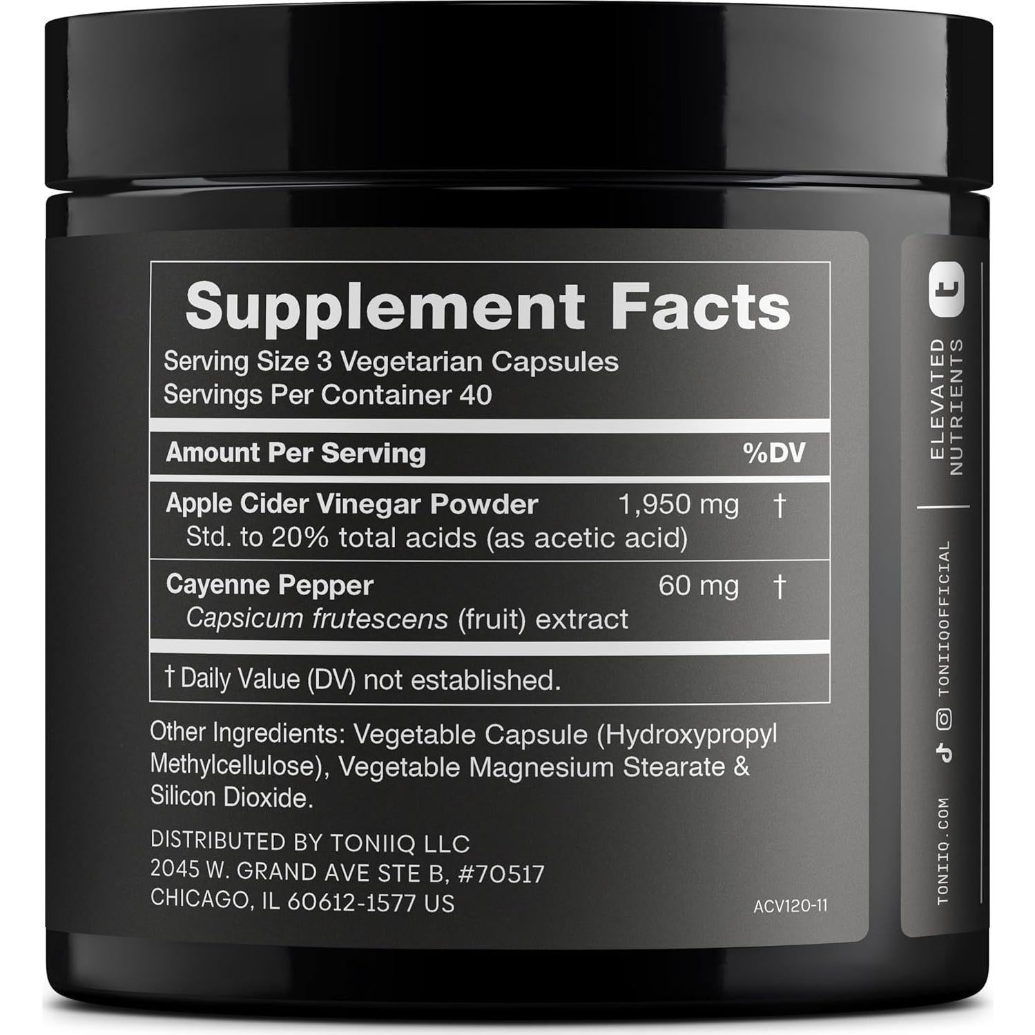 Cápsulas de Vinagre de Sidra de Manzana Toniiq 2010mg 120 Unidades