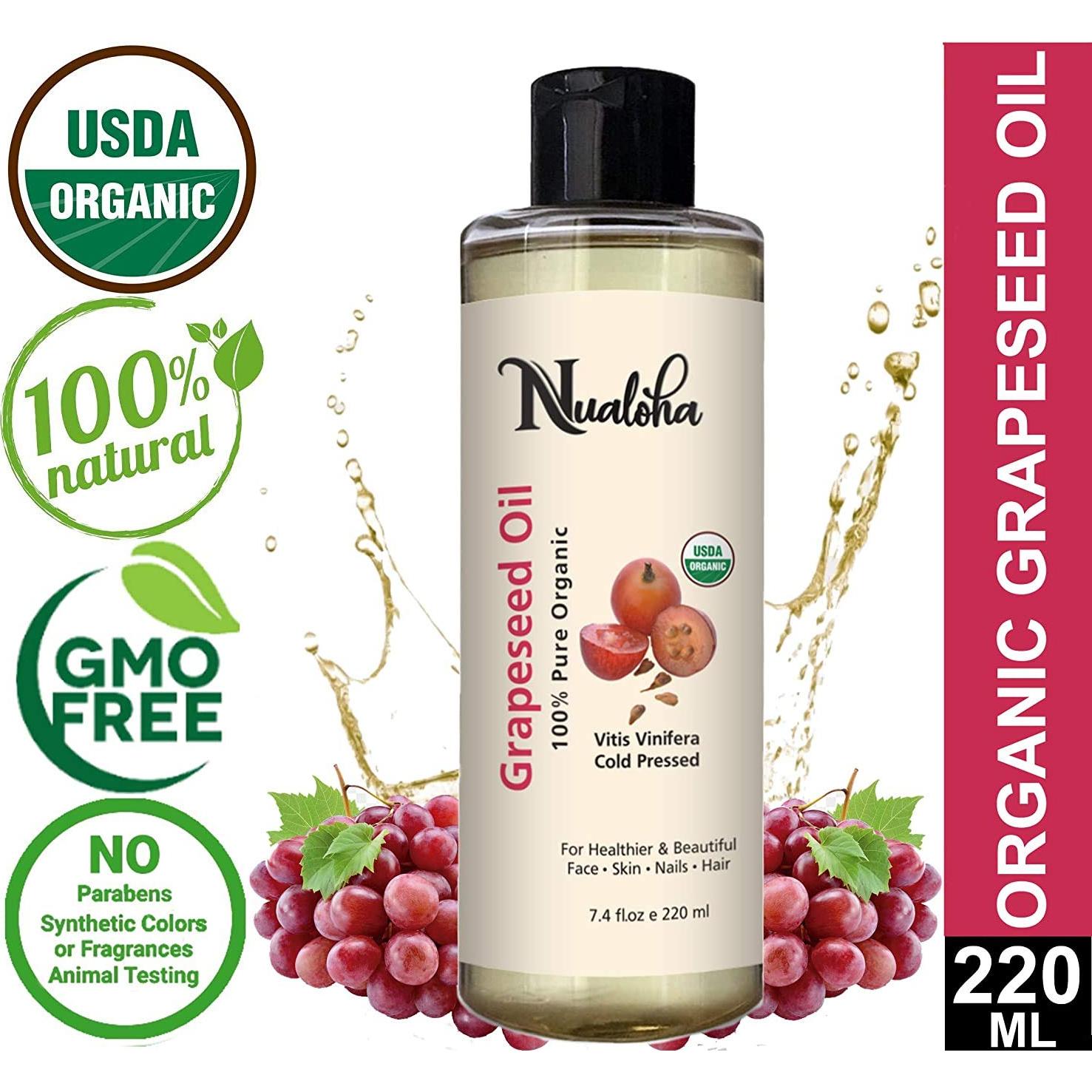 Aceite de Semilla de Uva Orgánico Nualoha 220 ML - Hidratante Facial y Capilar