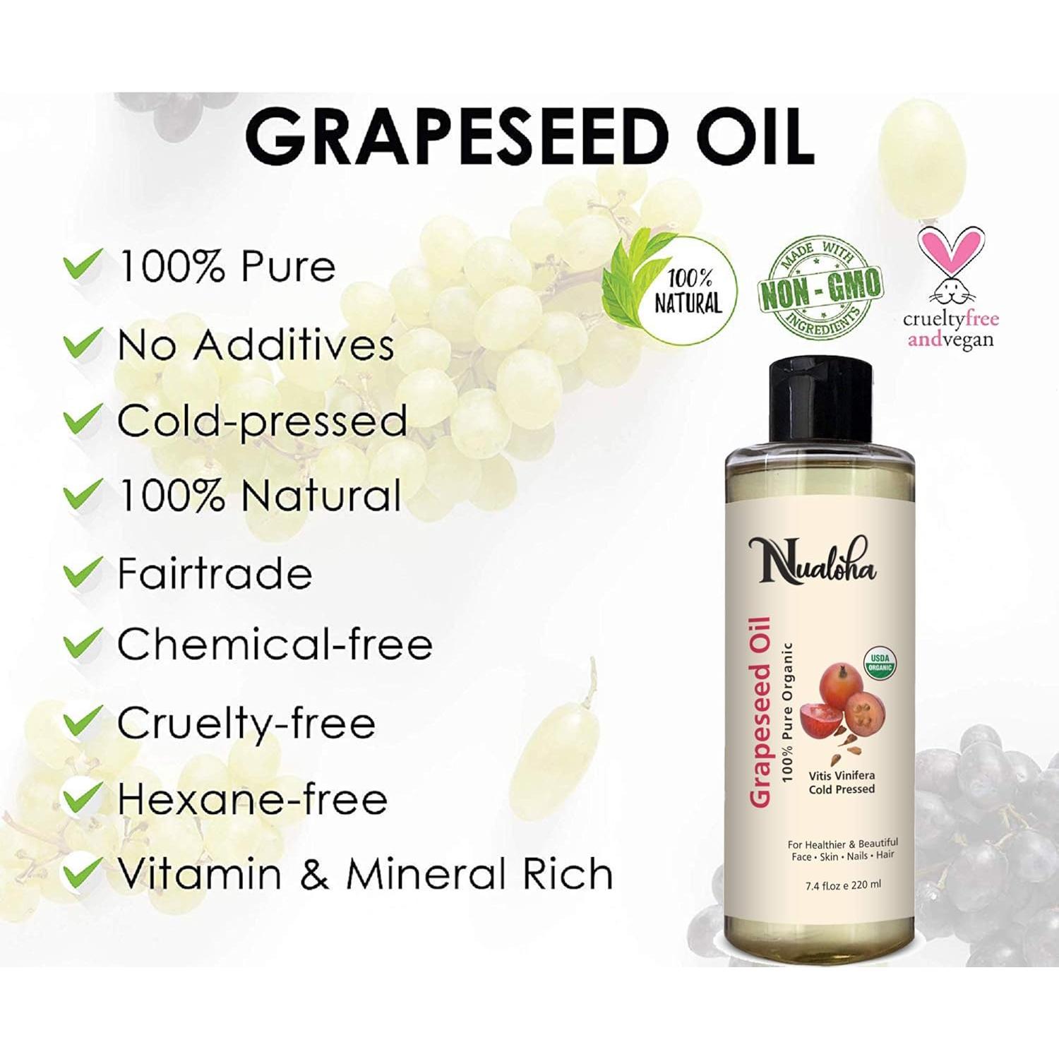 Aceite de Semilla de Uva Orgánico Nualoha 220 ML - Hidratante Facial y Capilar