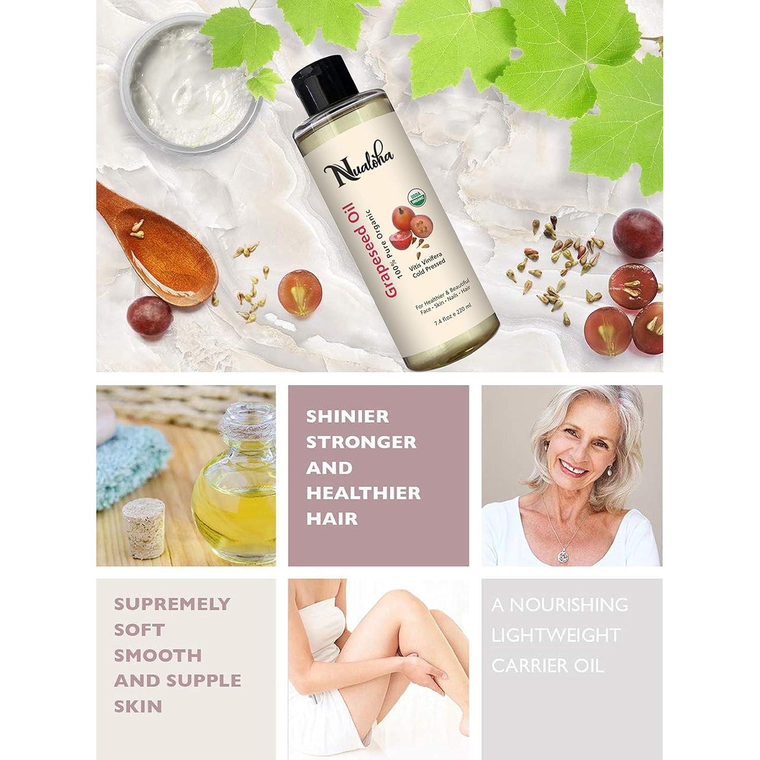 Aceite de Semilla de Uva Orgánico Nualoha 220 ML - Hidratante Facial y Capilar