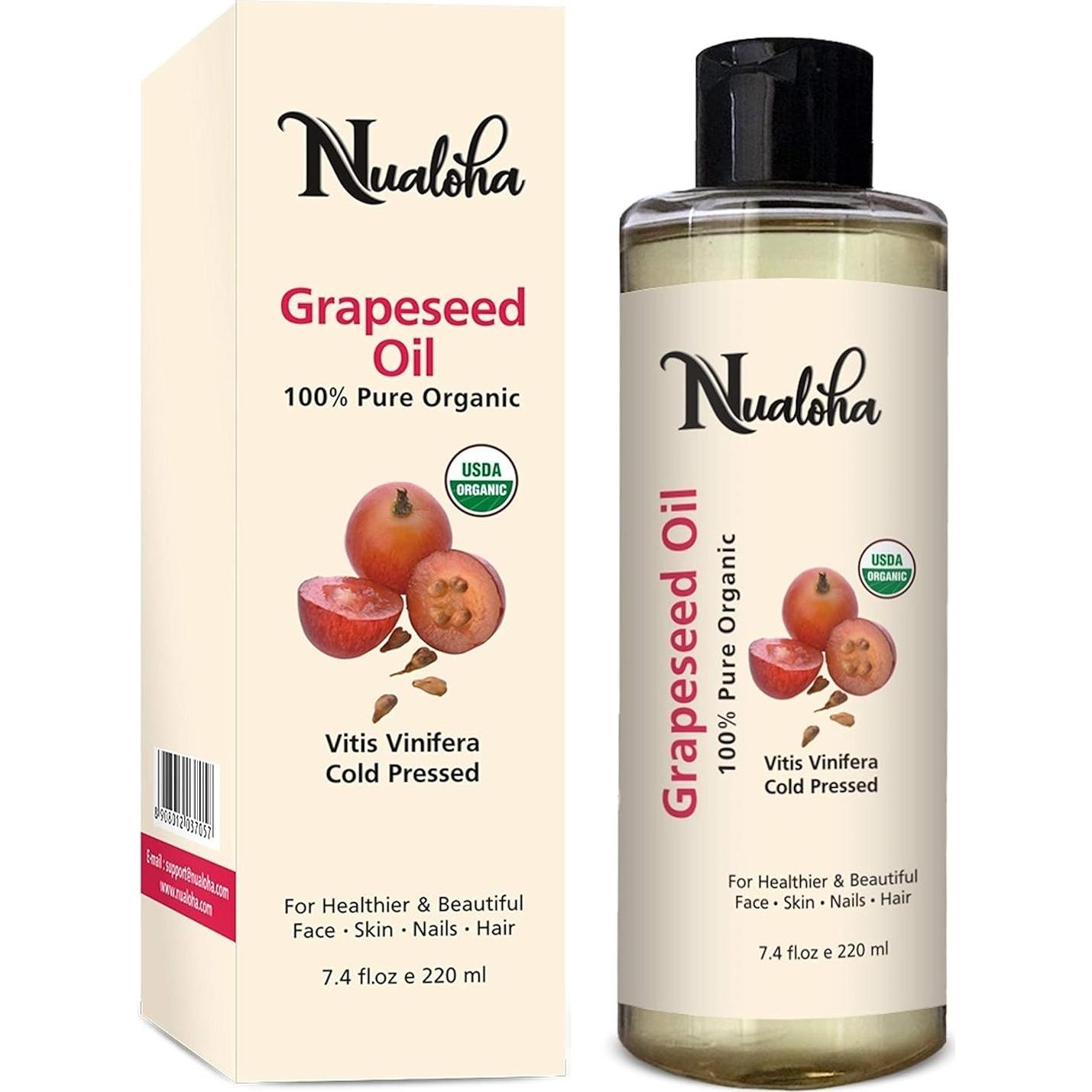 Aceite de Semilla de Uva Orgánico Nualoha 220 ML - Hidratante Facial y Capilar