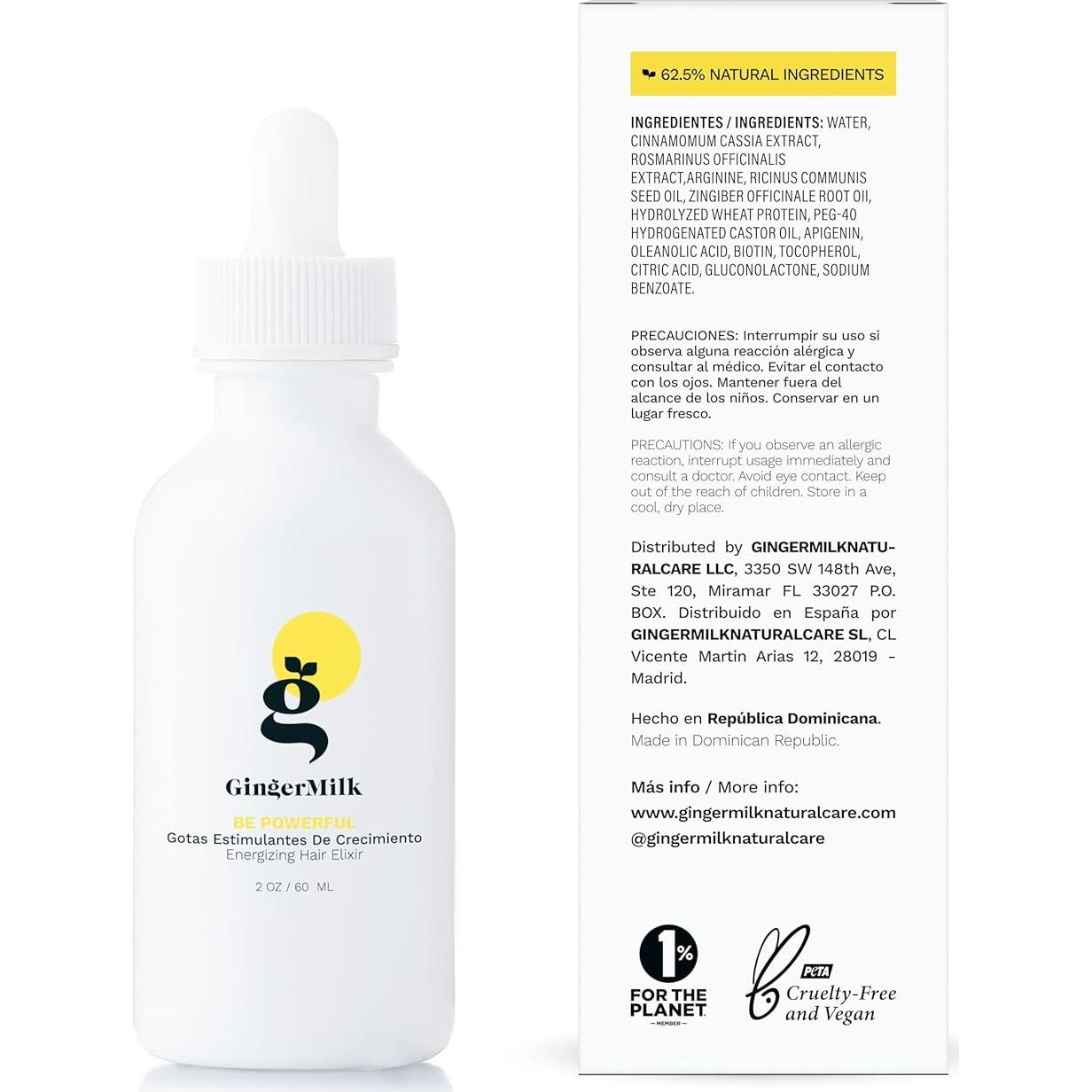 Suero Vegano para Crecimiento del Cabello GINGERMILK 59 ml