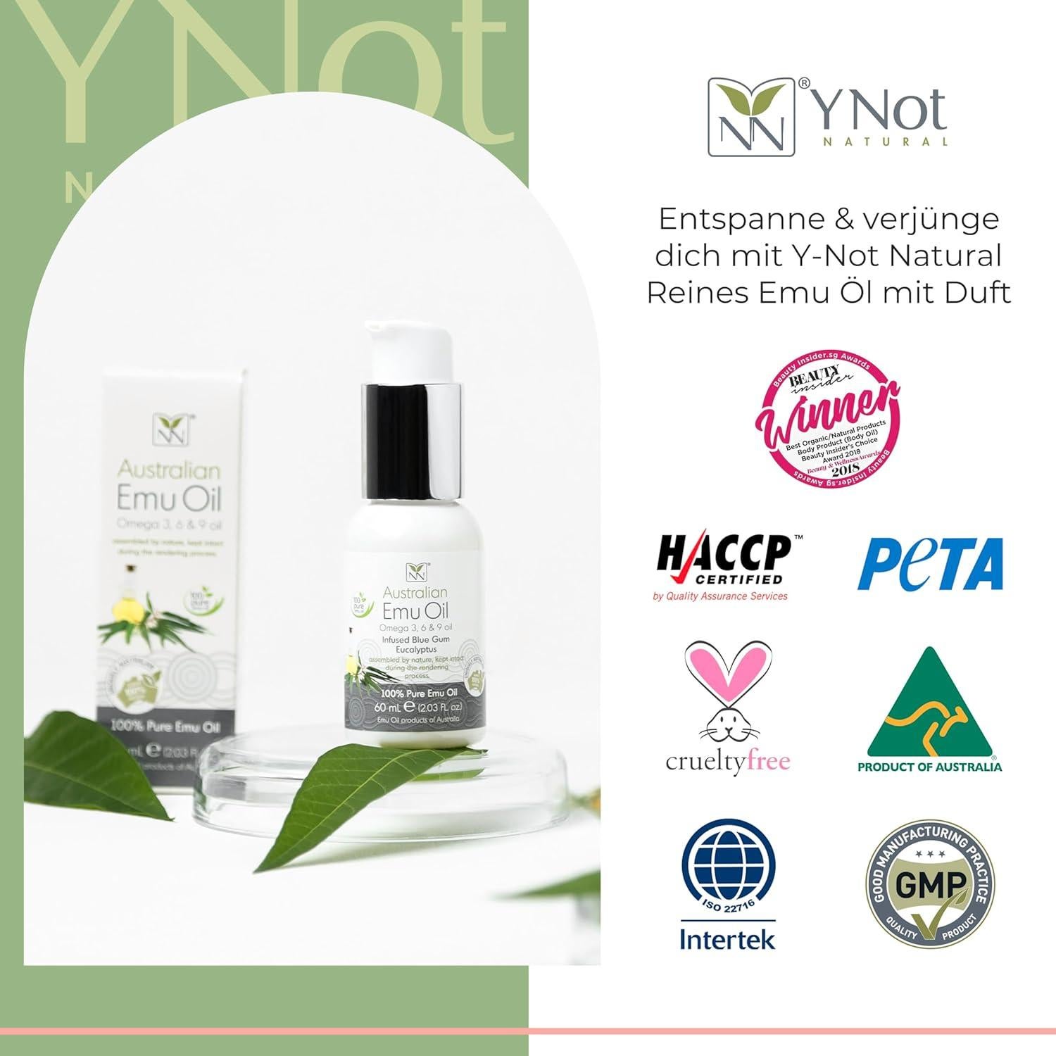 Aceite de Emú Puro Y-Not Natural 60ml Hidratante Eucalipto