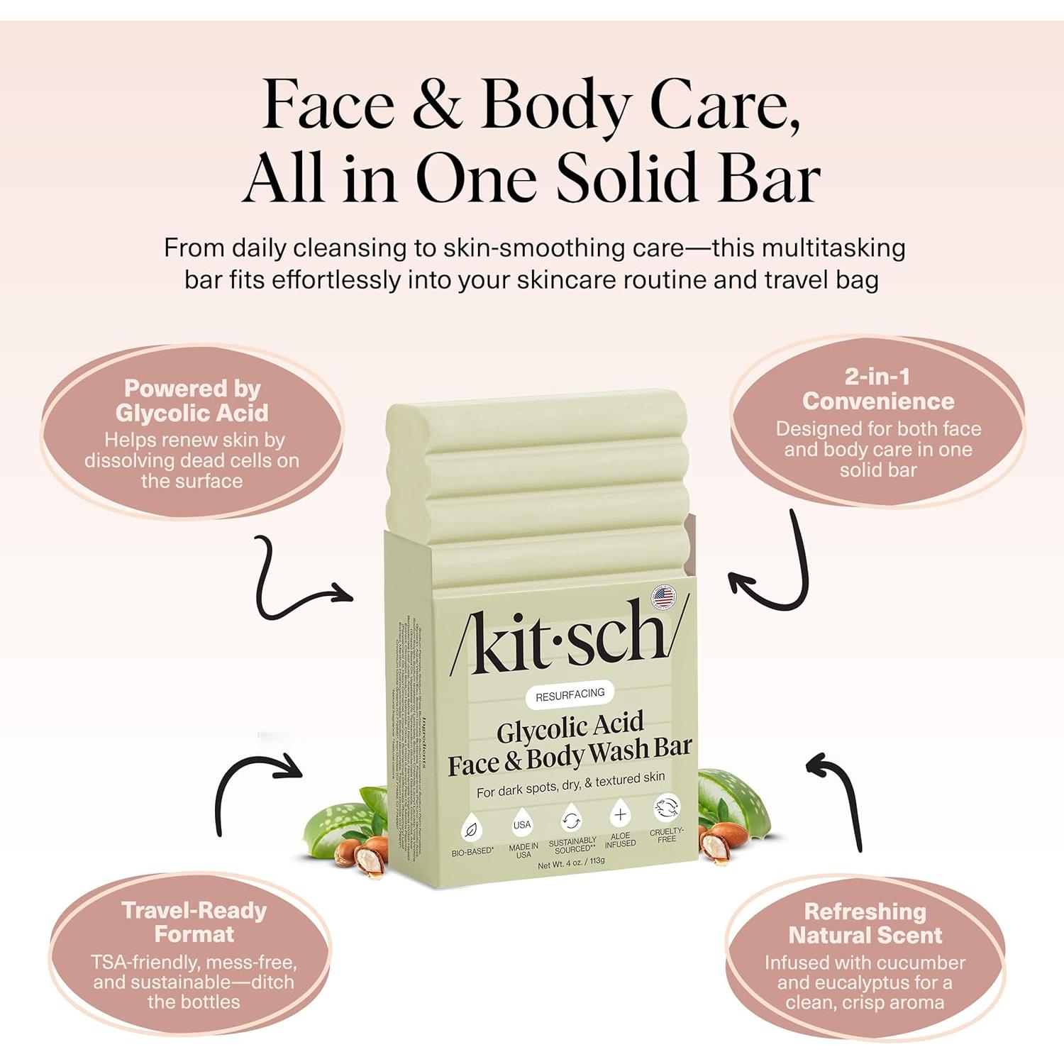 Jabón Exfoliante Kitsch Ácido Glicólico 113g Cara y Cuerpo