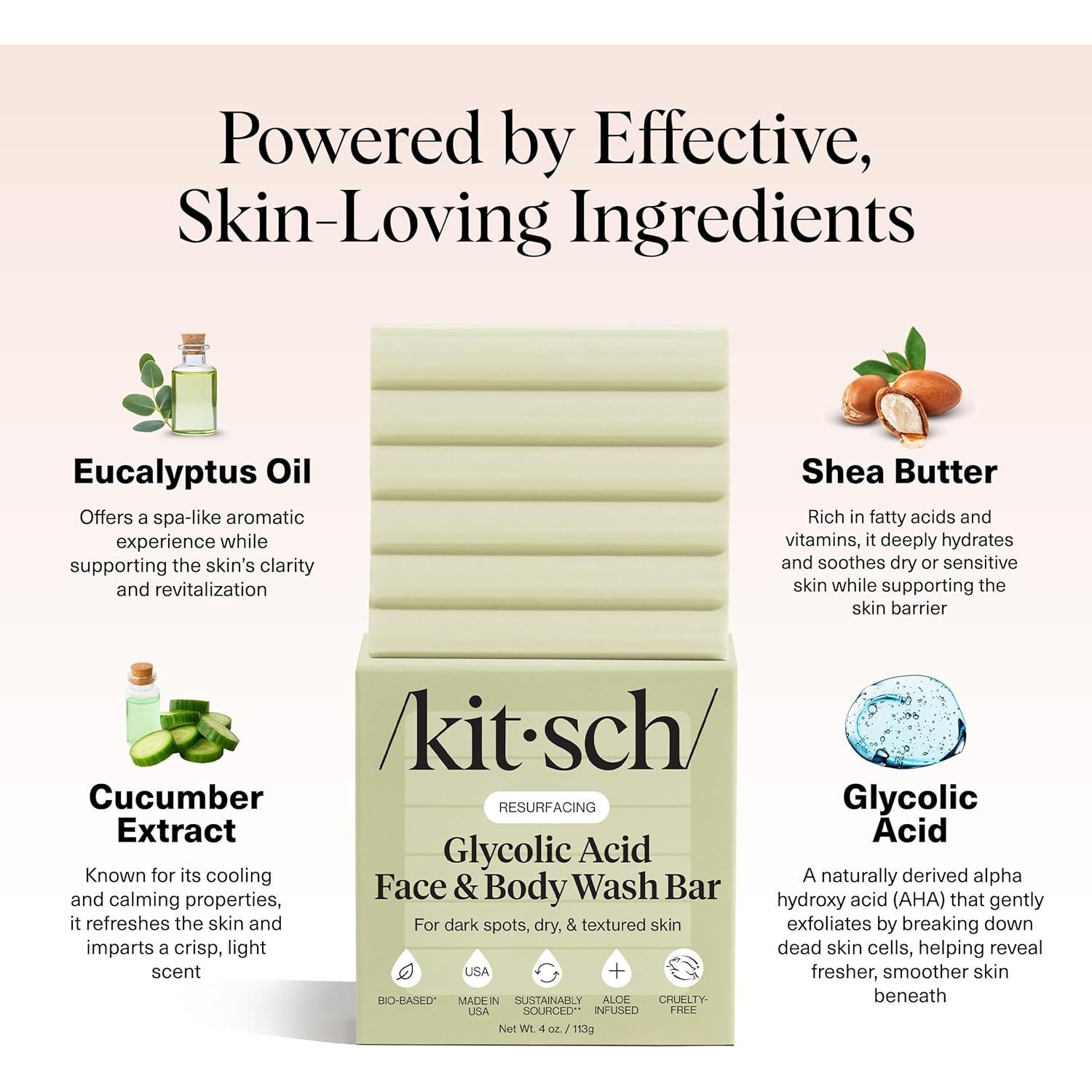 Jabón Exfoliante Kitsch Ácido Glicólico 113g Cara y Cuerpo