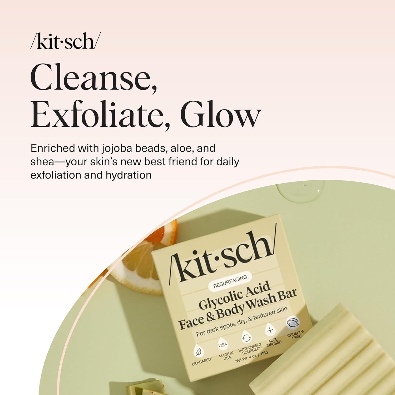 Jabón Exfoliante Kitsch Ácido Glicólico 113g Cara y Cuerpo