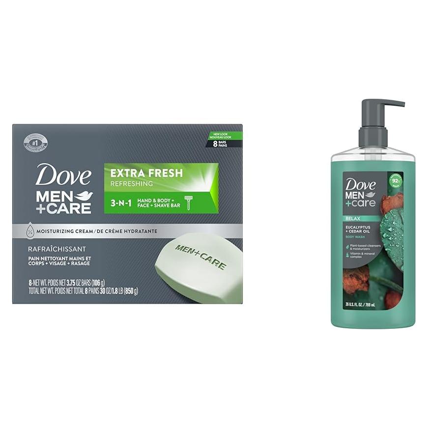 Dove Men+Care Limpiador en Barra 3 en 1 y Jabón Corporal Eucalipto