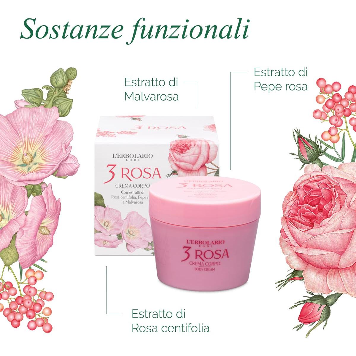 Crema Corporal L'Erbolario 3 Rosa 190 g - Hidratante Piel Seca