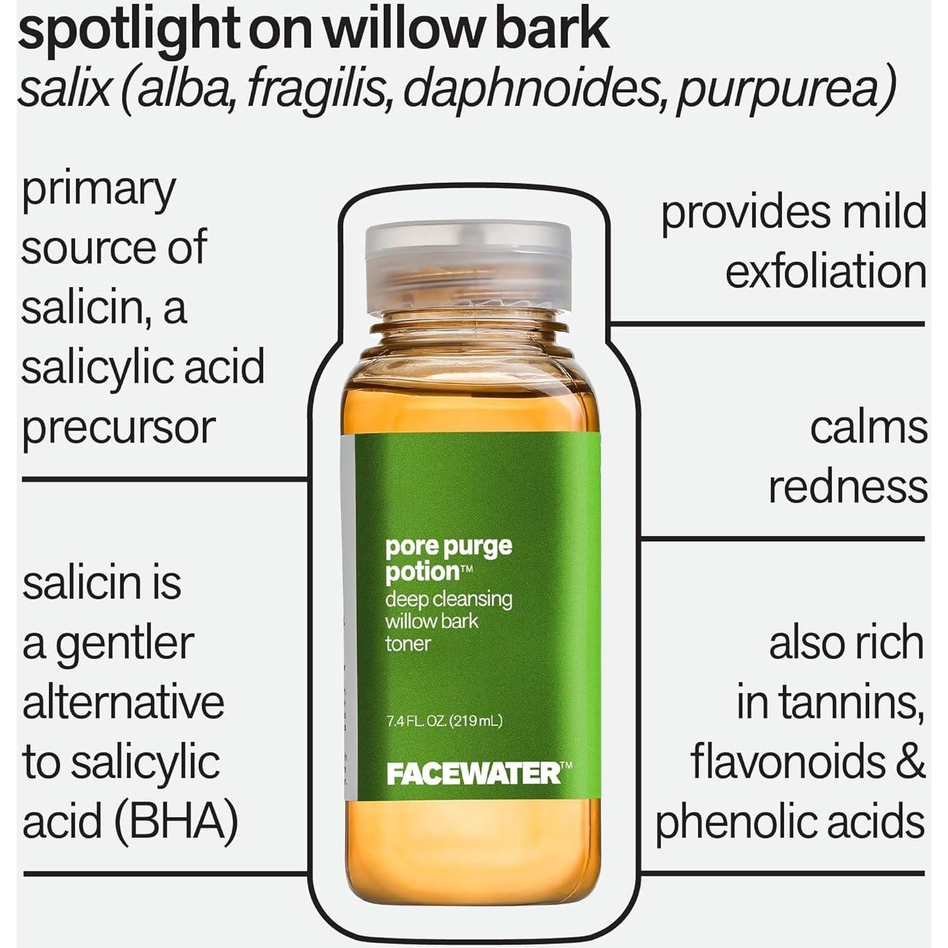 Tónico Purificador de Poros Facewater 240ml - Corteza de Sauce