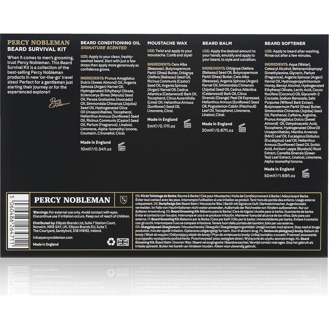 Kit de Cuidado de Barbas Percy Nobleman - Aceite, Balsamo, Cera