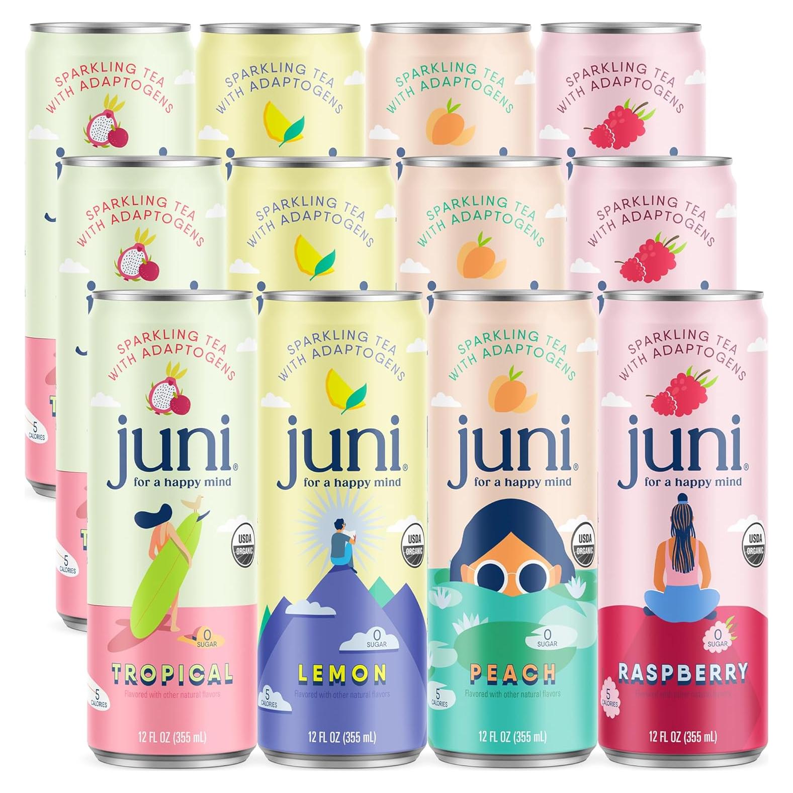 Bebida Espumosa Adaptógena Juni - Paquete Variado de 12 Latas