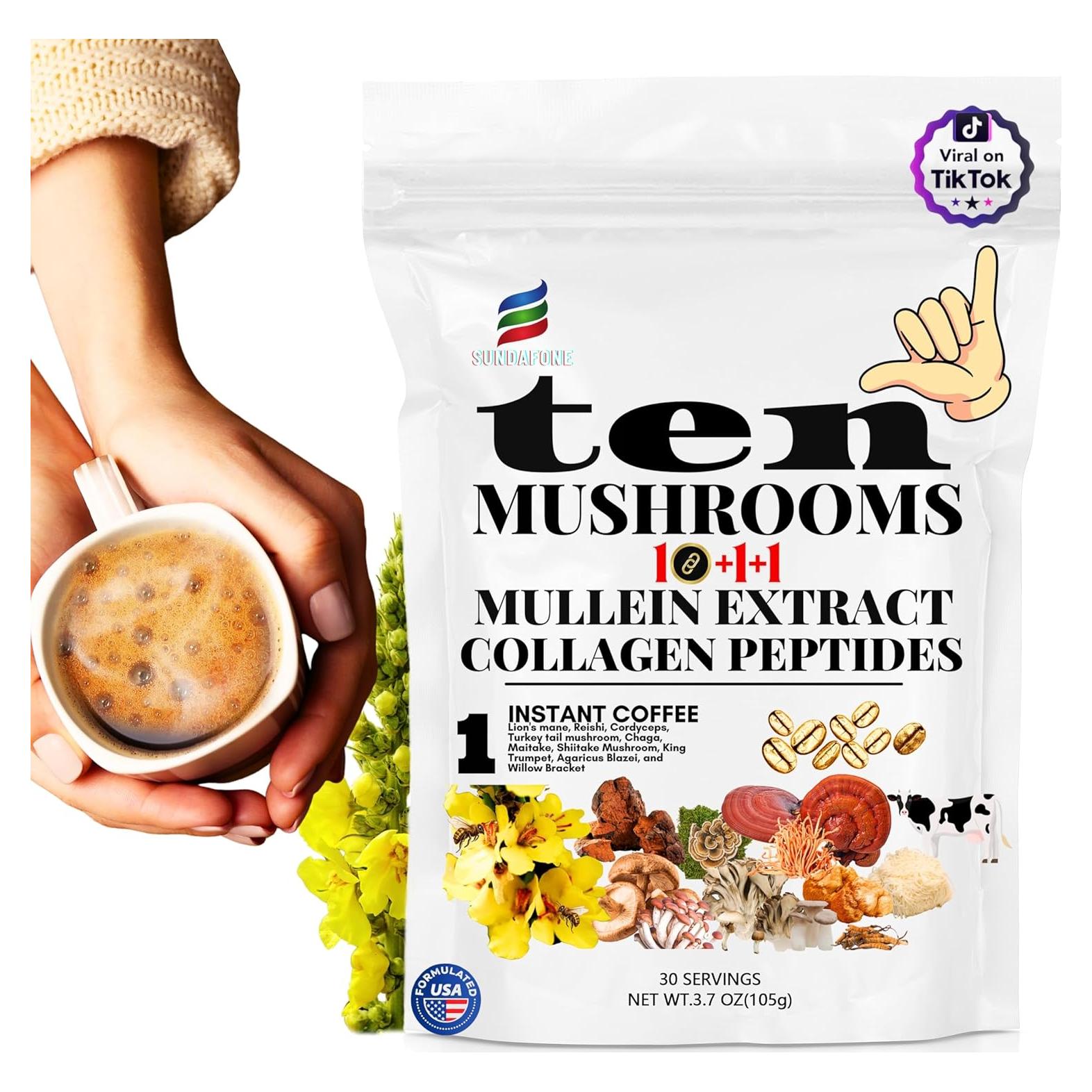 Café de Hongos SUNDAFONE con Colágeno y 10 Adaptógenos - 30 Porciones