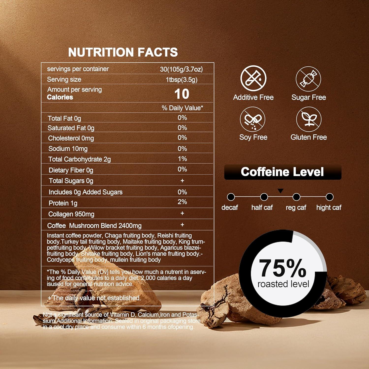 Café de Hongos SUNDAFONE con Colágeno y 10 Adaptógenos - 30 Porciones