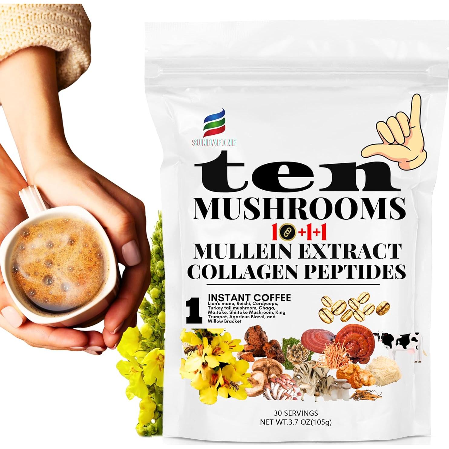 Café de Hongos SUNDAFONE con Colágeno y 10 Adaptógenos - 30 Porciones