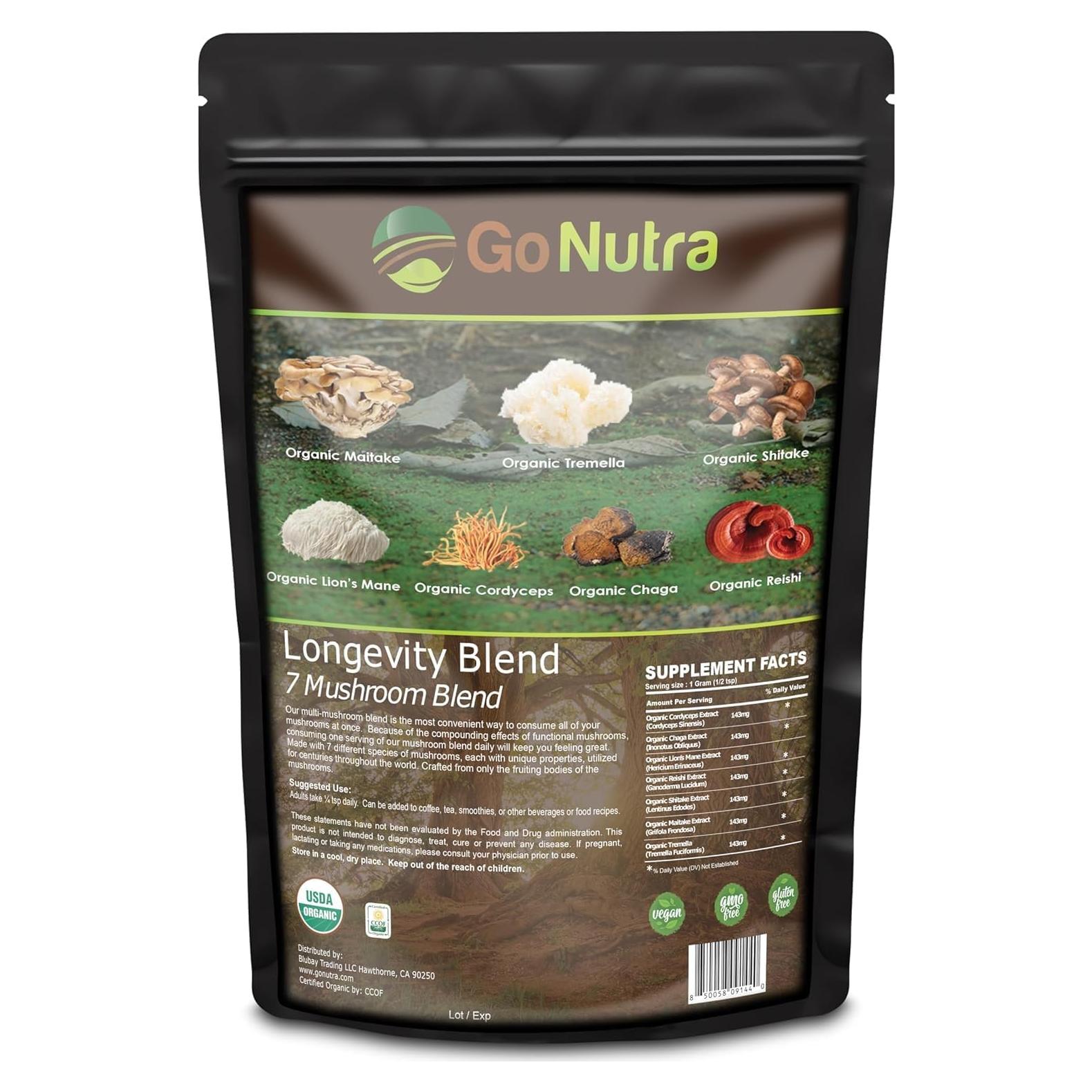 Suplemento Orgánico de 7 Hongos Go Nutra 226.8 g Vegano