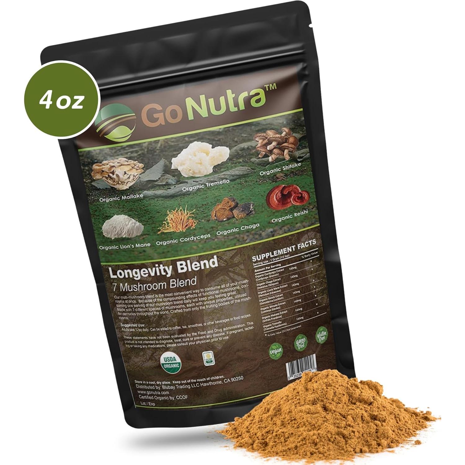 Suplemento Orgánico de 7 Hongos Go Nutra 226.8 g Vegano