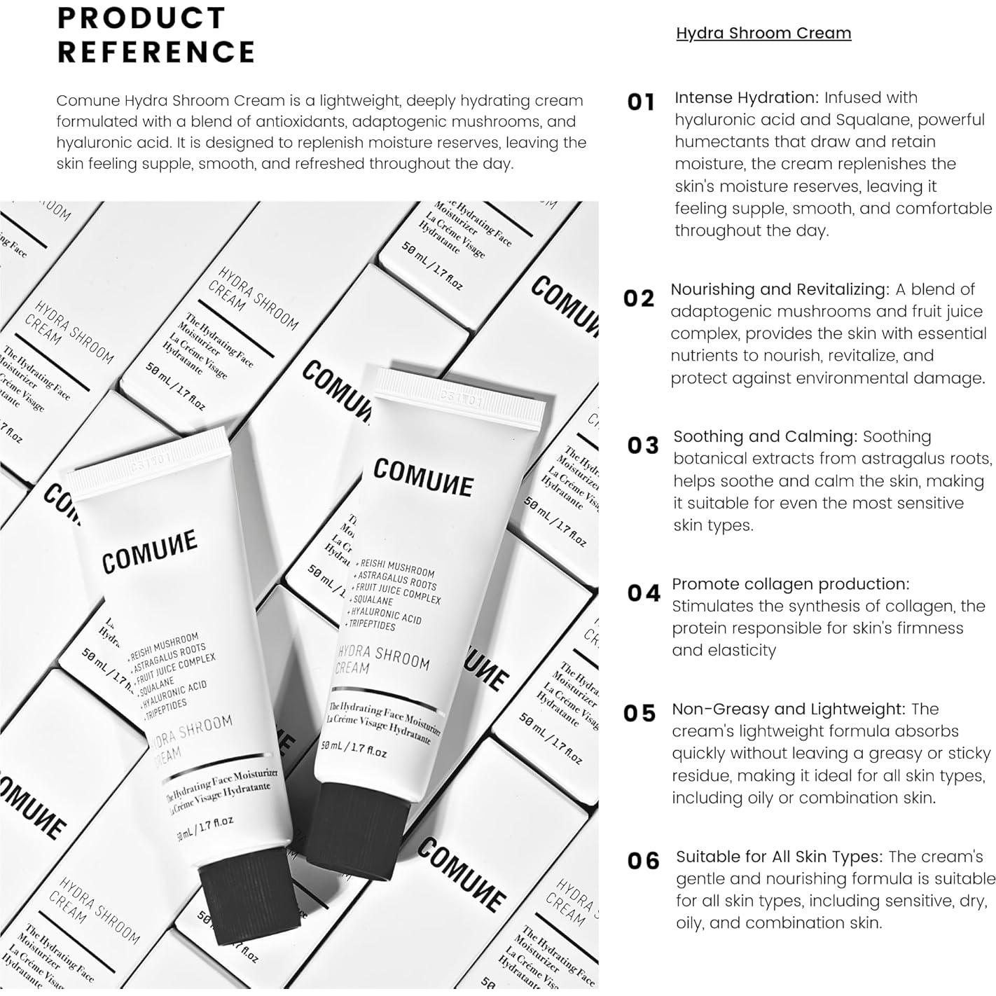 Crema Hidratante Facial Profunda COMUNE - 50 mL, Hongo Adaptógeno