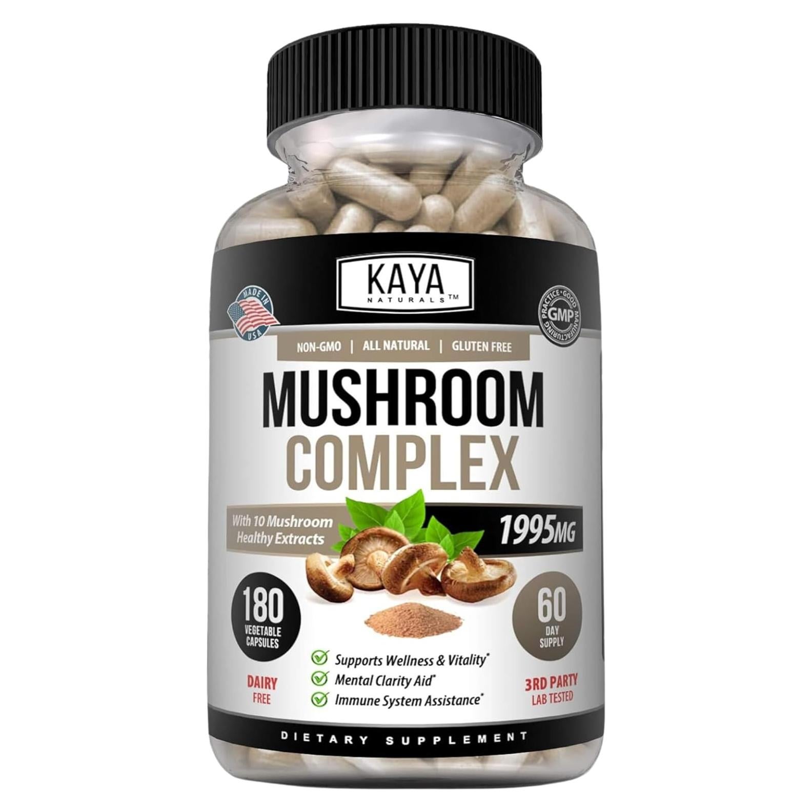 Kaya Naturals Suplemento de Hongos Premium 180 Cápsulas 1995mg