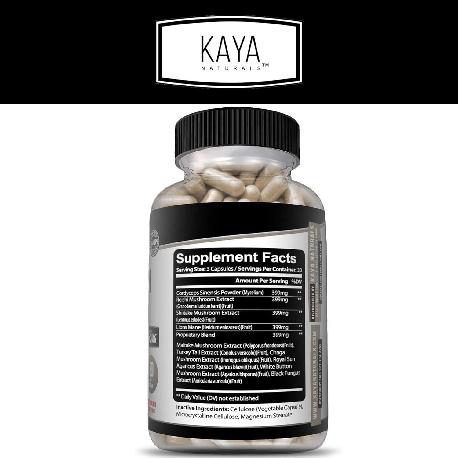 Kaya Naturals Suplemento de Hongos Premium 180 Cápsulas 1995mg