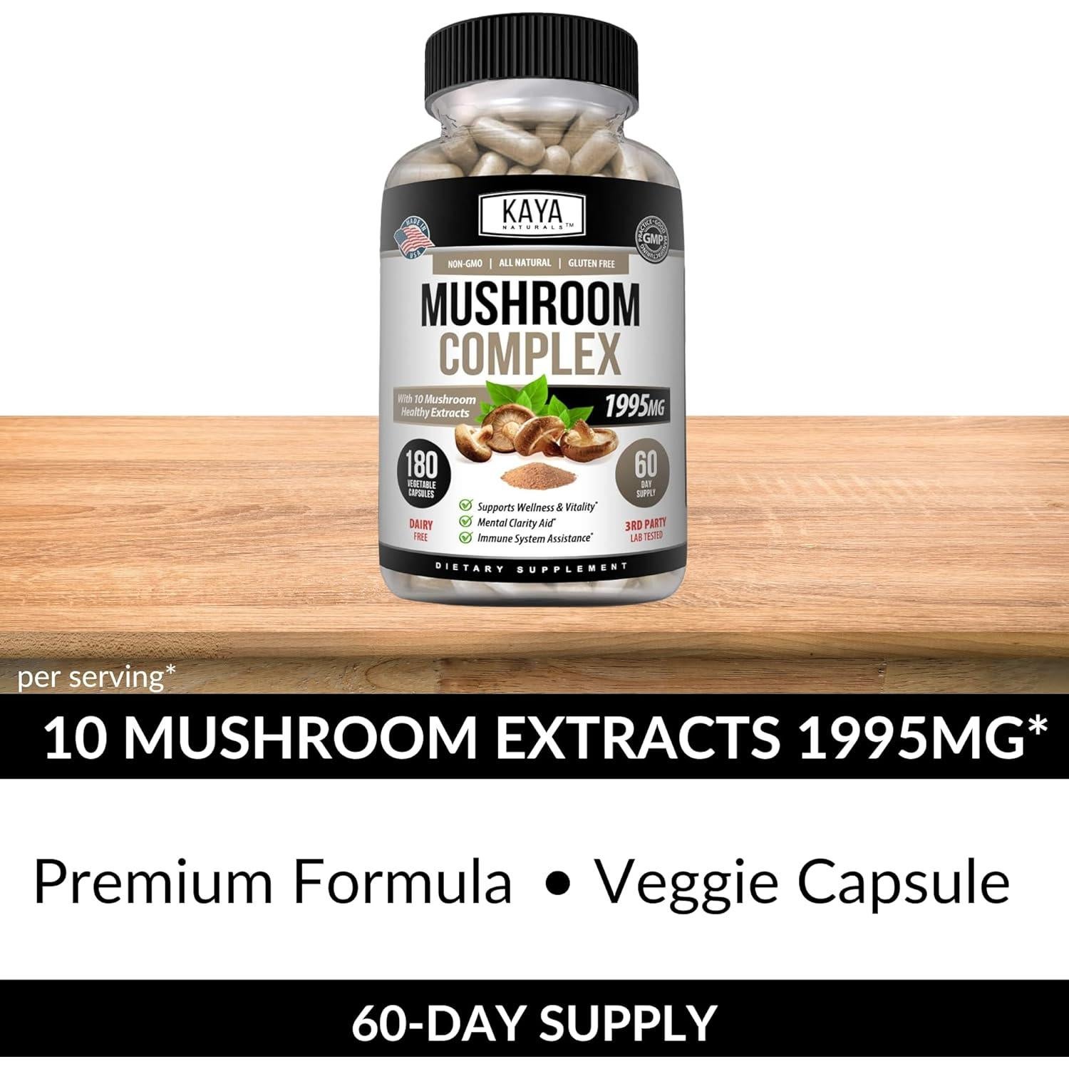 Kaya Naturals Suplemento de Hongos Premium 180 Cápsulas 1995mg