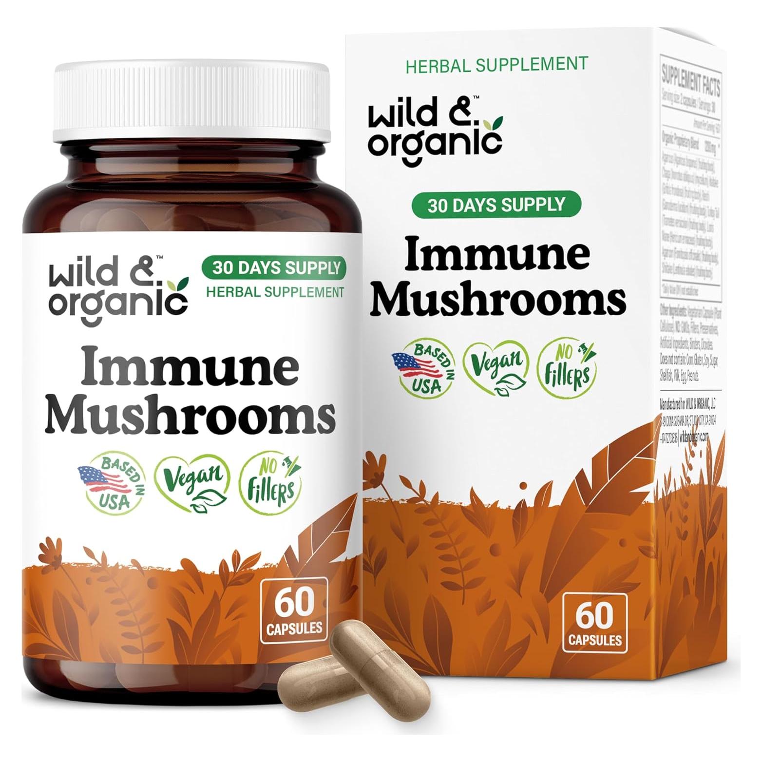 Cápsulas de Hongos Inmunes Silvestres y Orgánicos 60 Caps - Vegano
