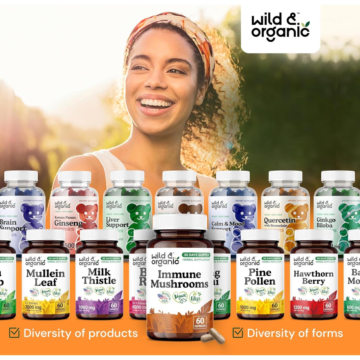 Cápsulas de Hongos Inmunes Silvestres y Orgánicos 60 Caps - Vegano