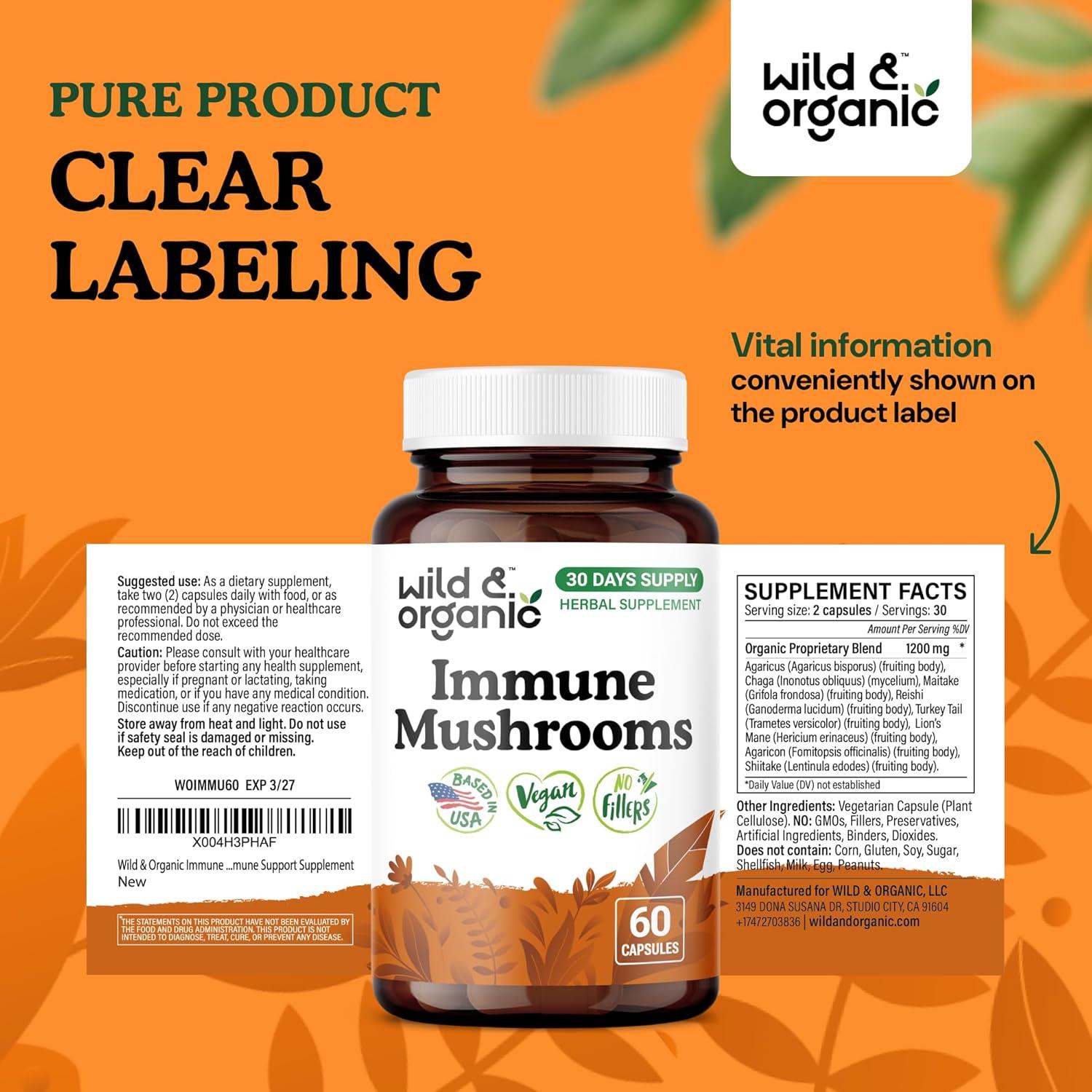 Cápsulas de Hongos Inmunes Silvestres y Orgánicos 60 Caps - Vegano