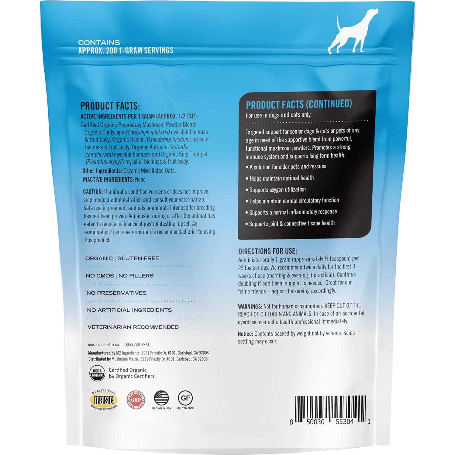 Suplemento en polvo Om Mushroom Matrix 200g para perros y gatos