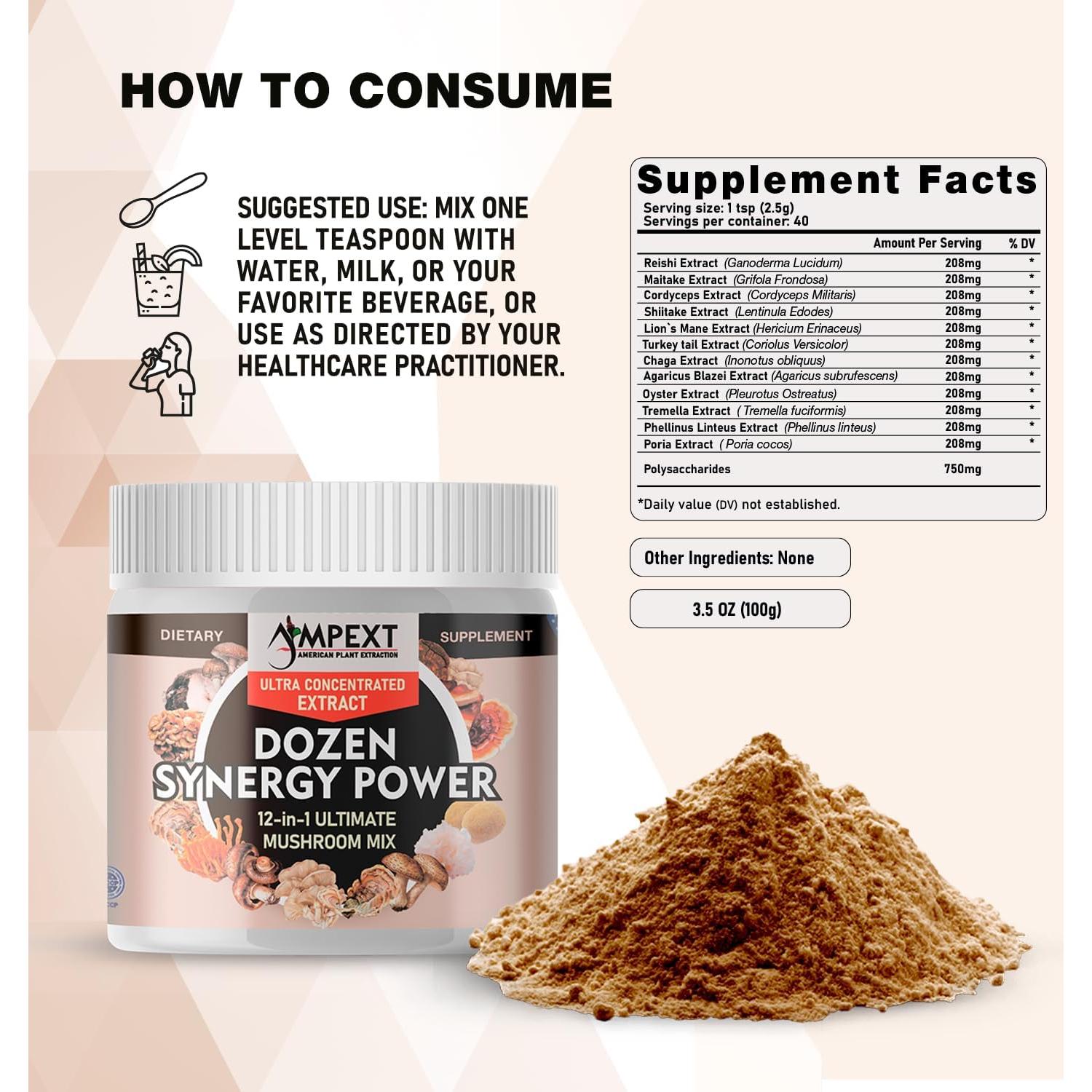 Suplemento de Hongos Poder Sinérgico Doce AMPEXT 226g