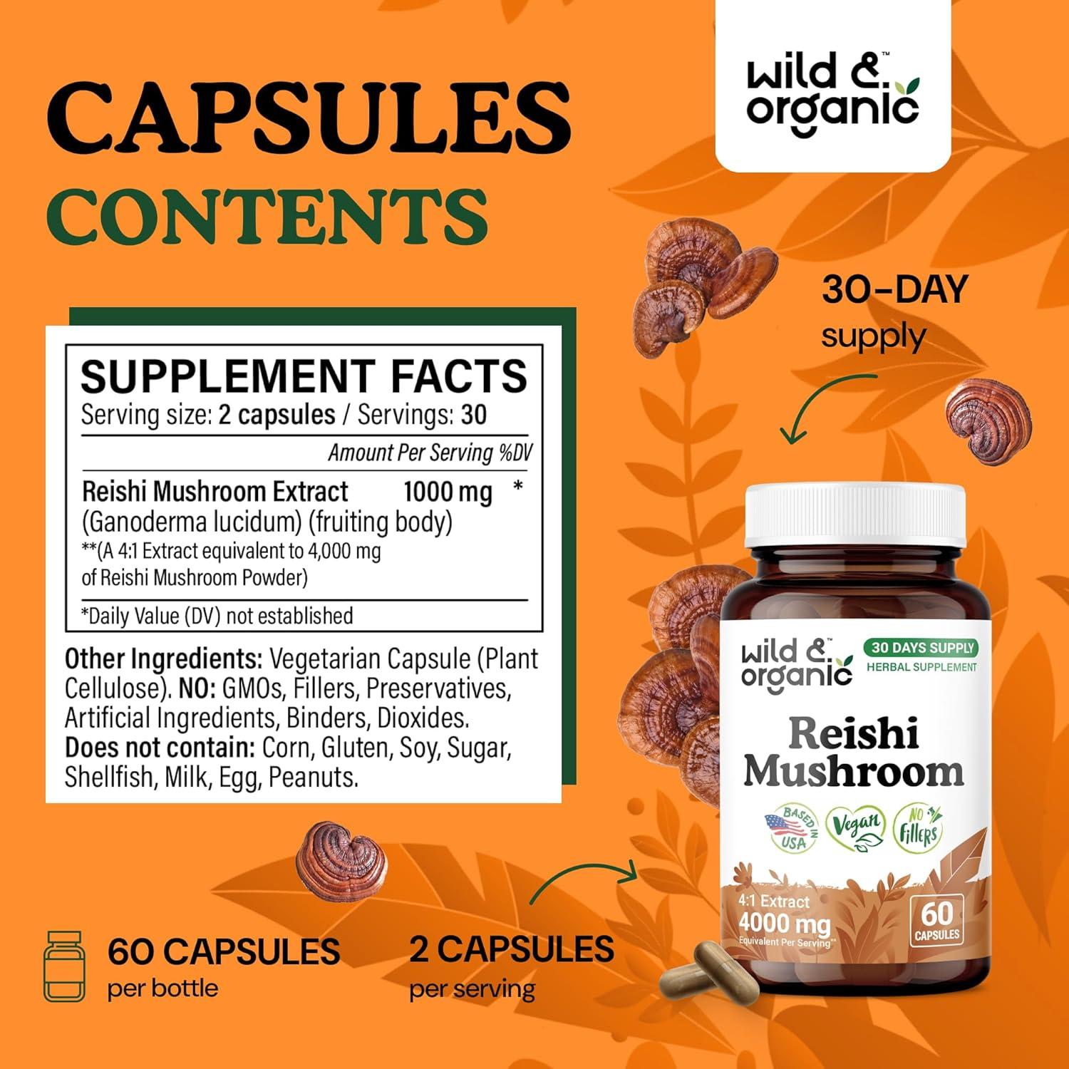 Cápsulas de Hongo Reishi Orgánico 1000 mg - 60 Veganas