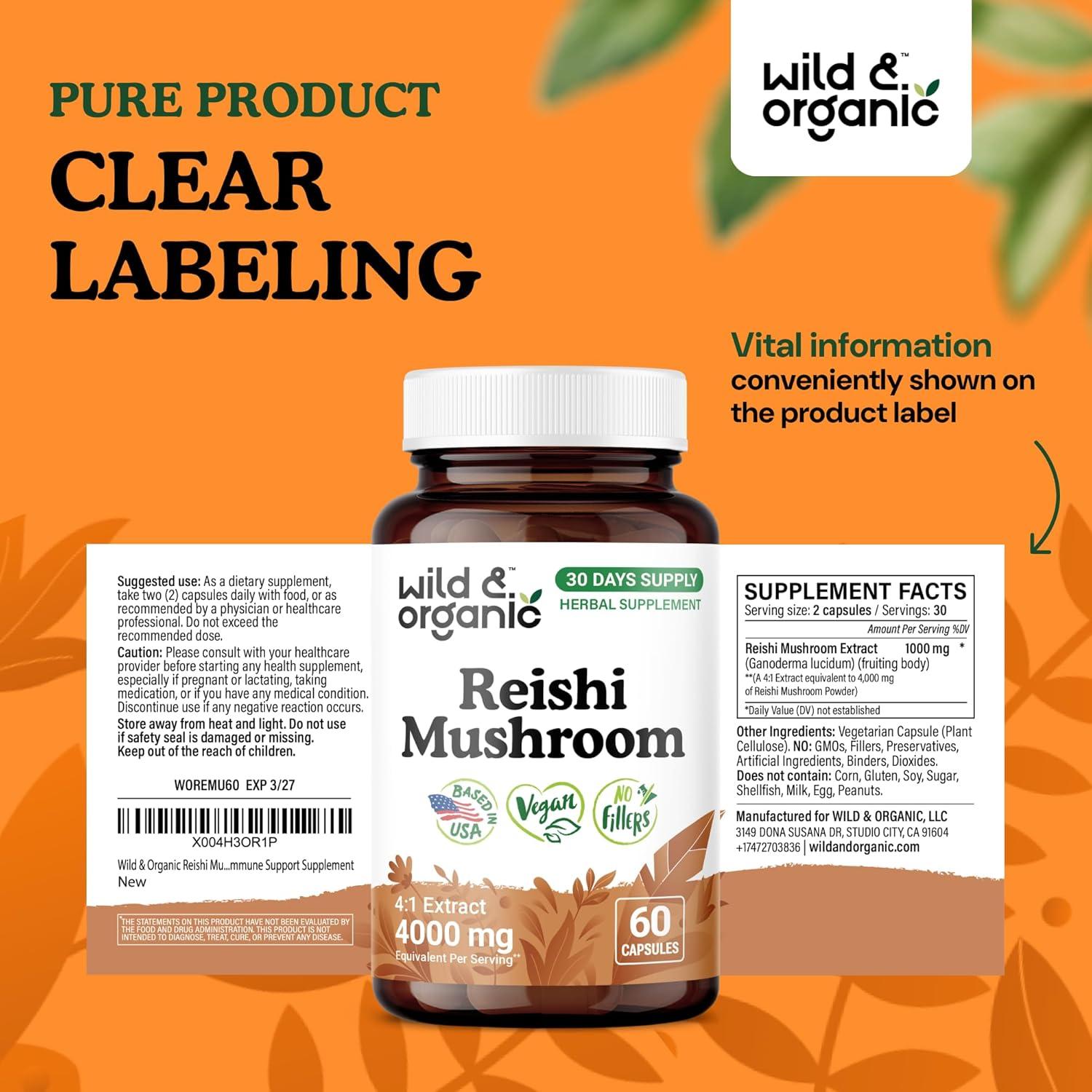 Cápsulas de Hongo Reishi Orgánico 1000 mg - 60 Veganas