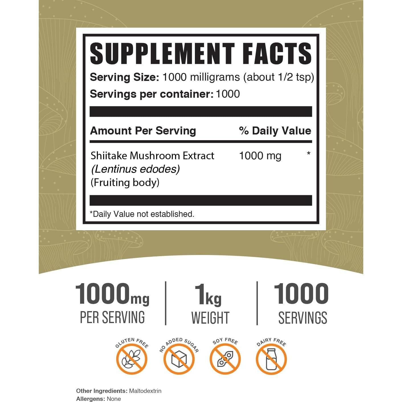 Extracto de Champiñón Shiitake en Polvo BulkSupplements 1kg