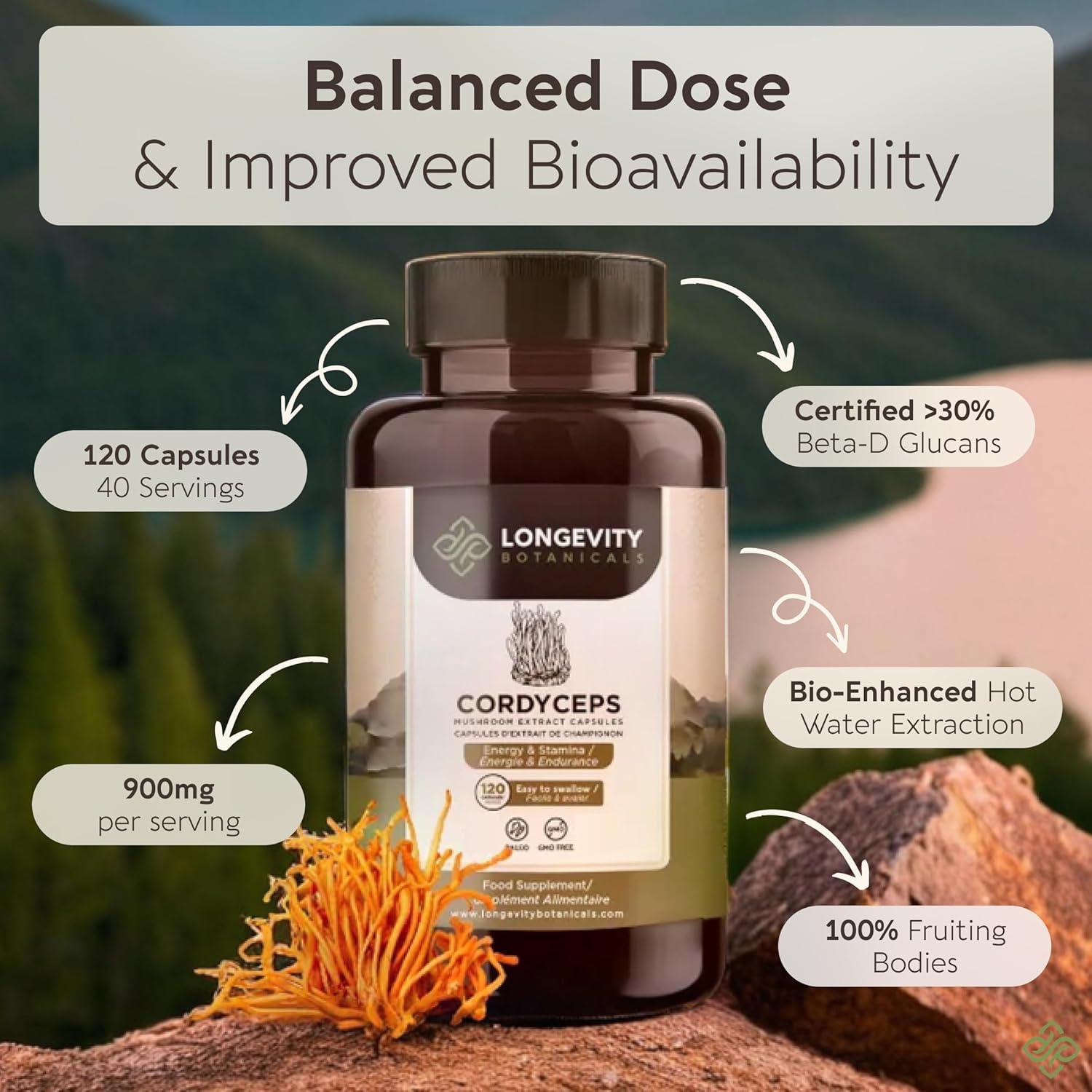 Cápsulas de Hongo Cordyceps Orgánico Longevity 120 Unidades