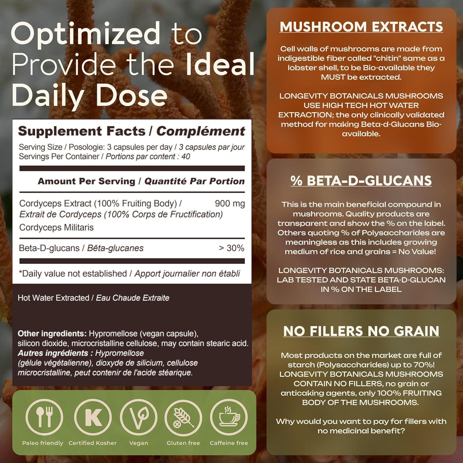 Cápsulas de Hongo Cordyceps Orgánico Longevity 120 Unidades